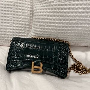Balenciaga: Hourglass croc-effect leather shoulder bag - forest green